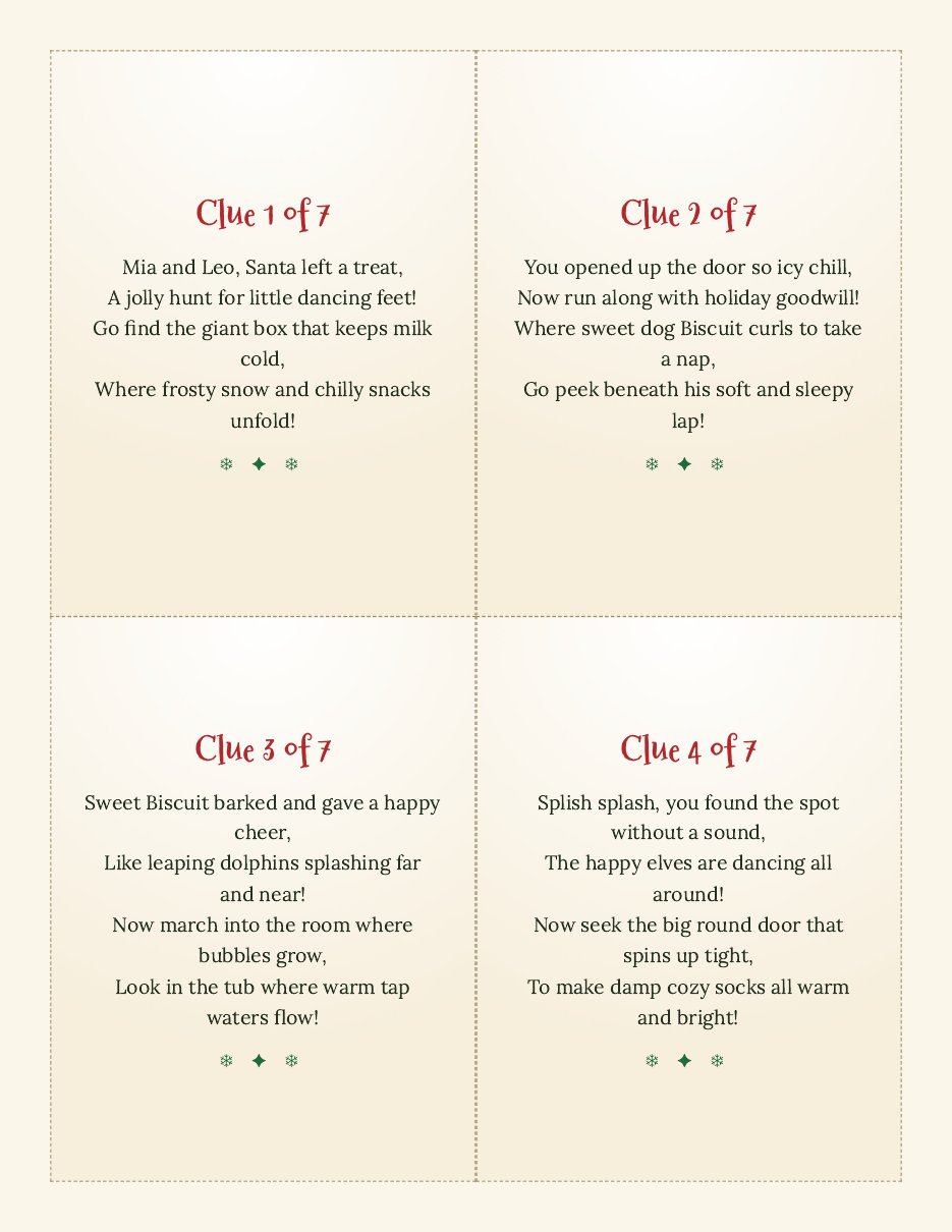Sample personalized Christmas gift hunt clue cards